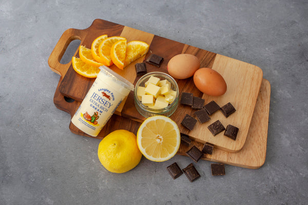 Ingredients supplied for you to create your chocolate souffles and orange cream