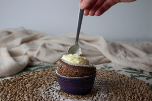 Chocolate Souffle with orange cream 